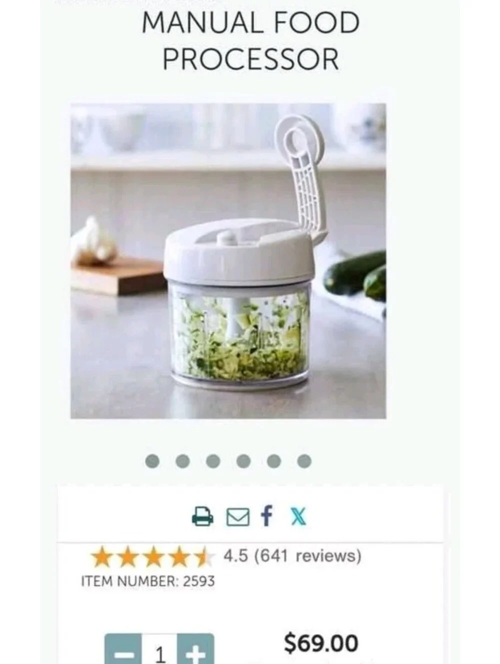 Pampered Chef Manual Food Processor / Chopper #2581 New